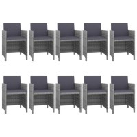 vidaXL 11 Piece Patio Dining Set with Cushions Poly Rattan Gray