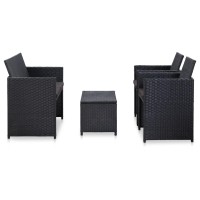 vidaXL 4 Piece Patio Lounge Set with Cushions Poly Rattan Black