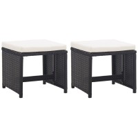 vidaXL Patio Stools 2 pcs with Cushions Poly Rattan Black