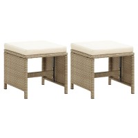 vidaXL Patio Stools 2 pcs with Cushions Poly Rattan Beige