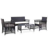 Vidaxl 4 Piece Patio Lounge Set With Cushion Poly Rattan Black