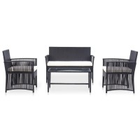 Vidaxl 4 Piece Patio Lounge Set With Cushion Poly Rattan Black