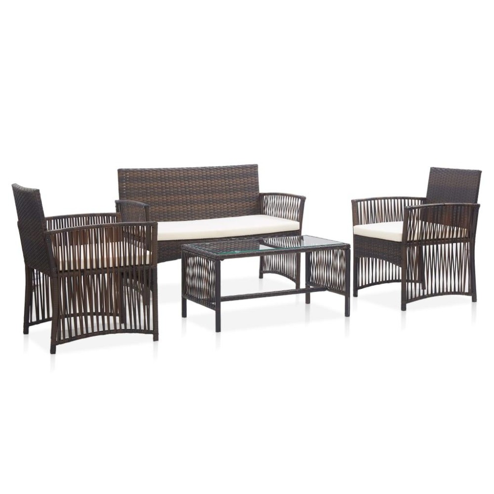 Vidaxl 4 Piece Patio Lounge Set With Cushion Poly Rattan Brown