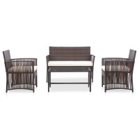 Vidaxl 4 Piece Patio Lounge Set With Cushion Poly Rattan Brown