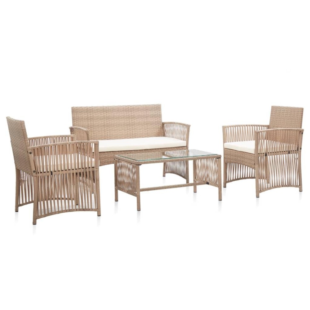 Vidaxl 4 Piece Patio Lounge Set With Cushion Poly Rattan Beige