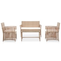 Vidaxl 4 Piece Patio Lounge Set With Cushion Poly Rattan Beige