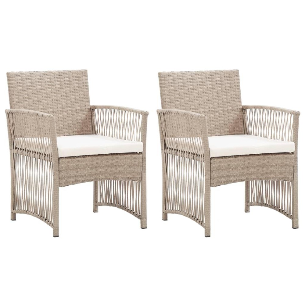 Vidaxl Patio Armchairs With Cushions 2 Pcs Beige Poly Rattan