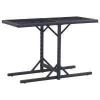 Vidaxl Patio Table Black 43.3X20.9X28.3 Glass And Poly Rattan