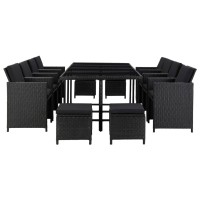vidaXL 13 Piece Patio Dining Set with Cushions Poly Rattan Black