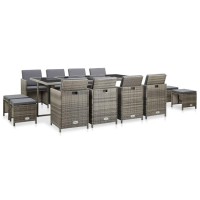 vidaXL 13 Piece Patio Dining Set with Cushions Poly Rattan Gray