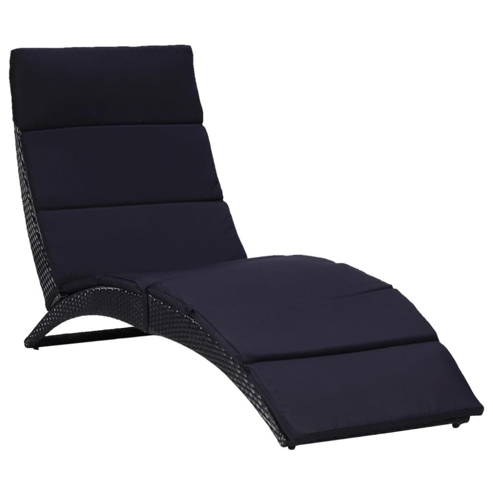 vidaXL Sunbed with Cushion Poly Rattan Black