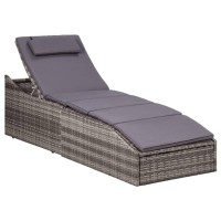 vidaXL Sunbed with Cushion Poly Rattan Gray