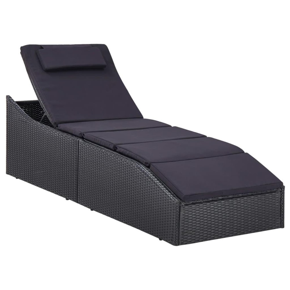 vidaXL Sunbed with Cushion Poly Rattan Black