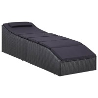 vidaXL Sunbed with Cushion Poly Rattan Black