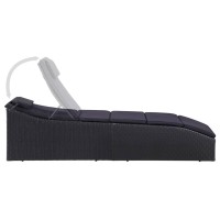 vidaXL Sunbed with Cushion Poly Rattan Black