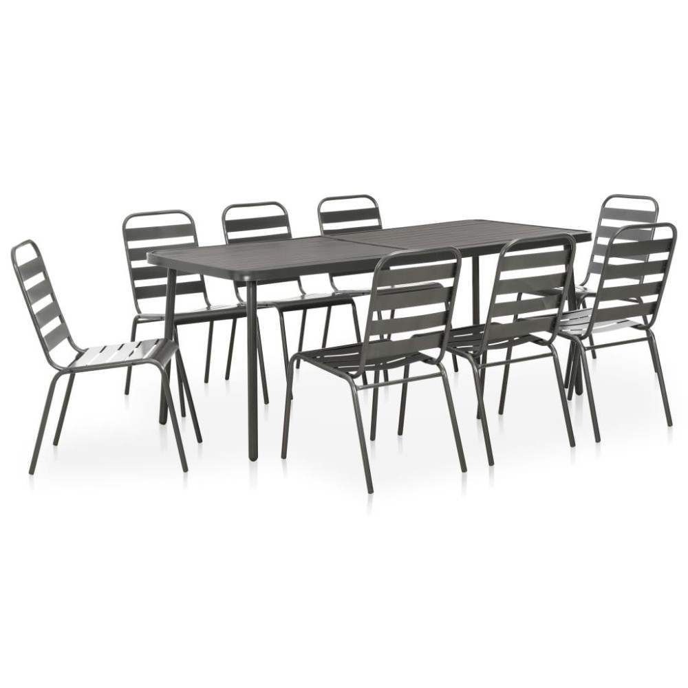 Vidaxl 9 Piece Patio Dining Set Steel Dark Gray