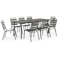 Vidaxl 9 Piece Patio Dining Set Steel Dark Gray