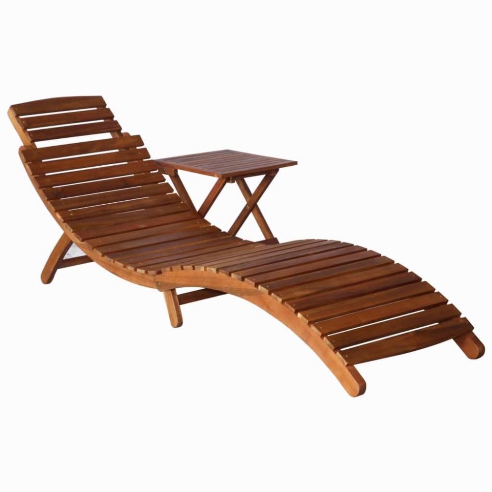 Vidaxl Sunlounger With Table Solid Acacia Wood Brown