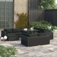 vidaXL 10 Piece Patio Lounge Set with Cushions Poly Rattan Black