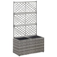 Vidaxl Trellis Raised Bed With 2 Pots 22.8 X 11.8 X 42.1 Poly Rattan Gray