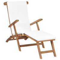 vidaXL Deck Chair with Cushion Cream White Solid Teak Wood