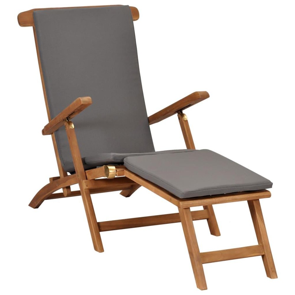 vidaXL Deck Chair with Cushion Dark Gray Solid Teak Wood