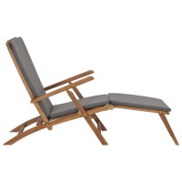 vidaXL Deck Chair with Cushion Dark Gray Solid Teak Wood