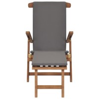 vidaXL Deck Chair with Cushion Dark Gray Solid Teak Wood