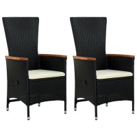 vidaXL Patio Chairs 2 pcs with Cushions Poly Rattan Black