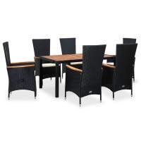 Vidaxl 7 Piece Patio Dining Set Poly Rattan Acacia Wood Black