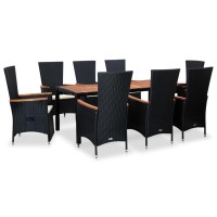 Vidaxl 9 Piece Patio Dining Set With Cushions Poly Rattan Black