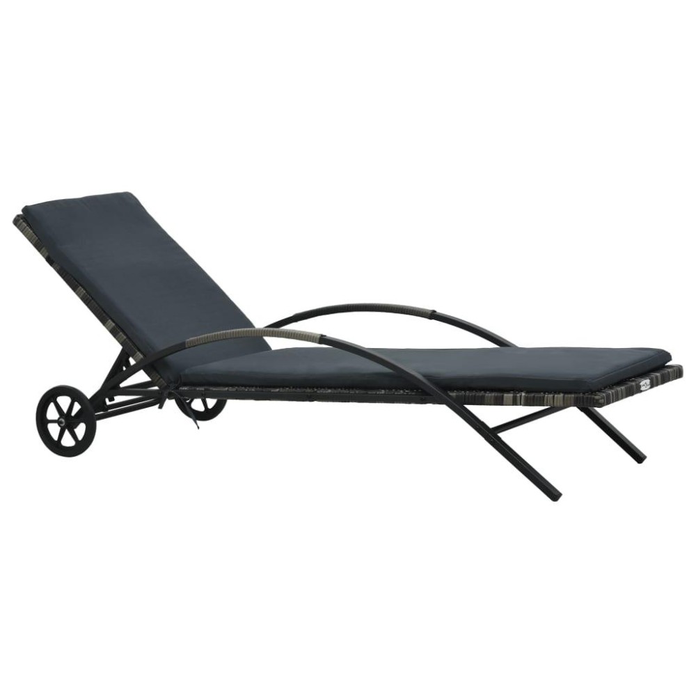 Vidaxl Sun Lounger With Cushion & Wheels Poly Rattan Anthracite