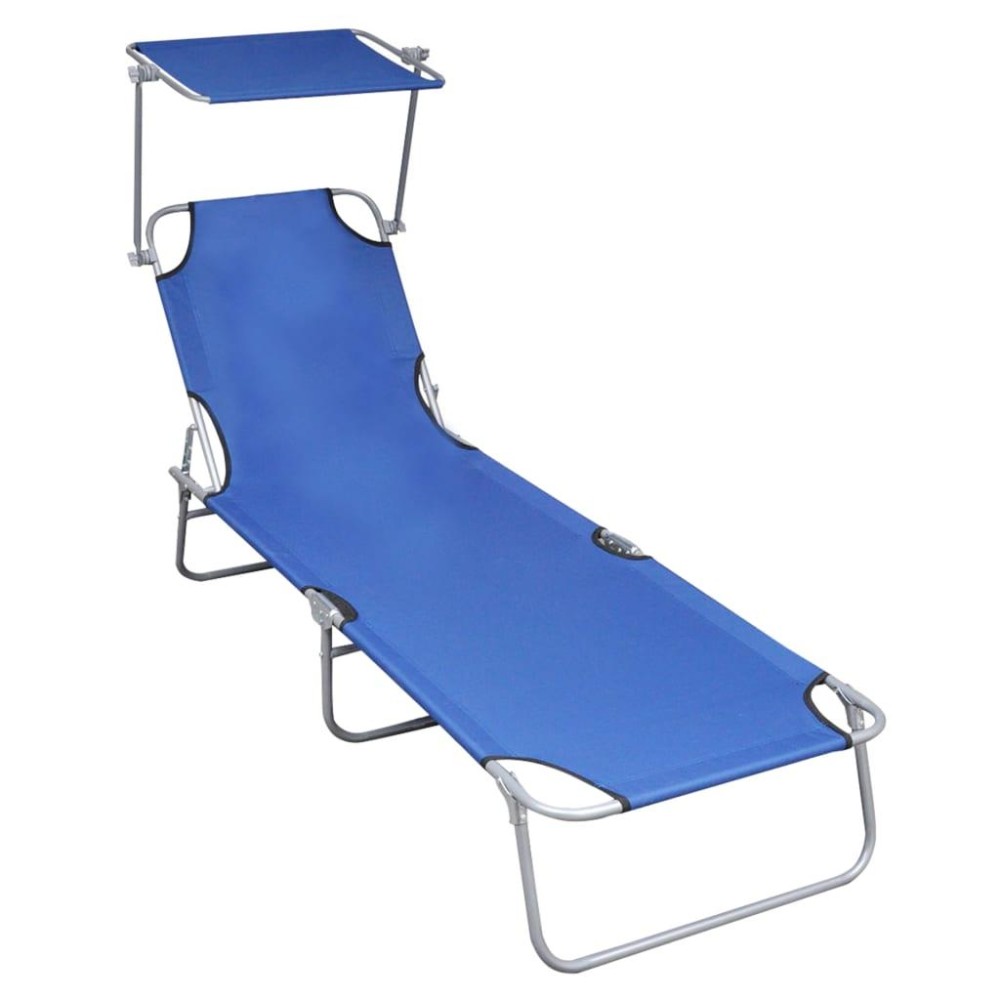 Vidaxl Folding Sun Lounger With Canopy Blue Aluminum