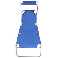 Vidaxl Folding Sun Lounger With Canopy Blue Aluminum