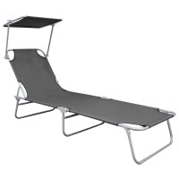 Vidaxl Folding Sun Lounger With Canopy Gray Aluminum