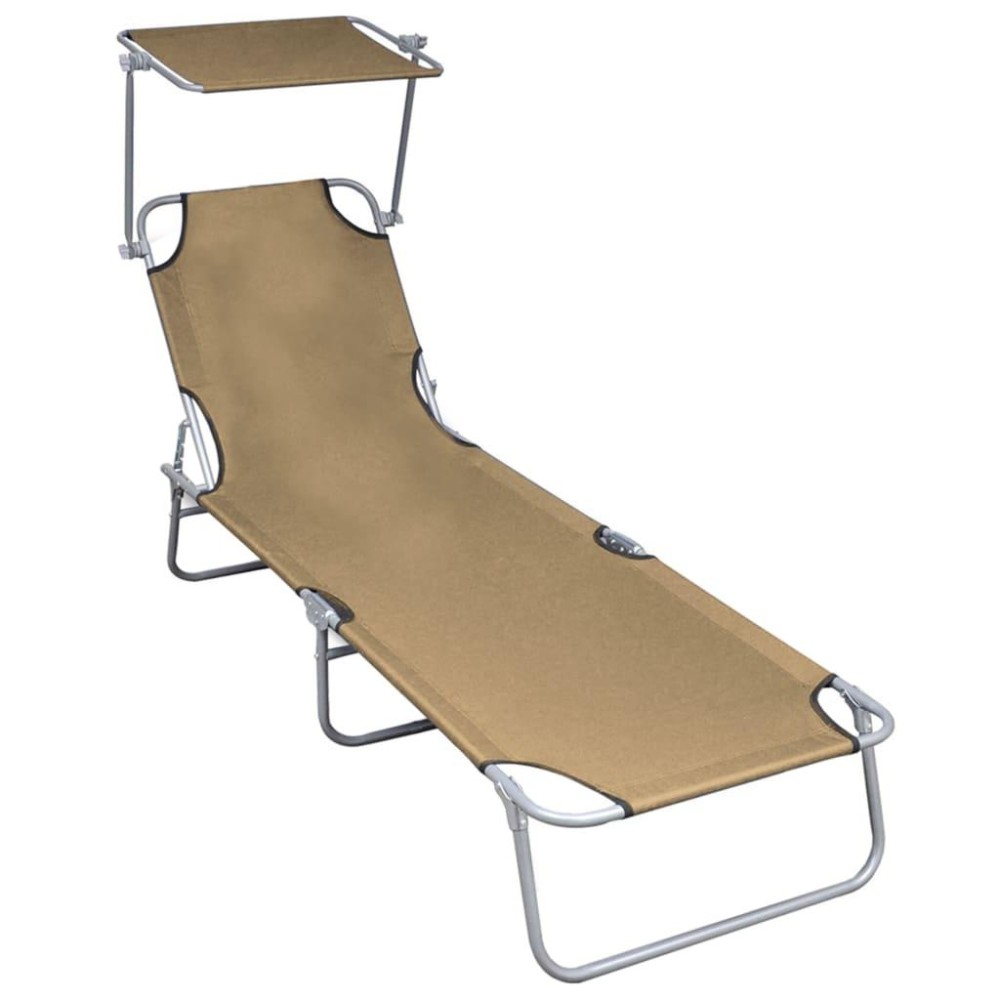 vidaXL Folding Sun Lounger with Canopy Taupe Aluminum