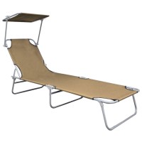 vidaXL Folding Sun Lounger with Canopy Taupe Aluminum