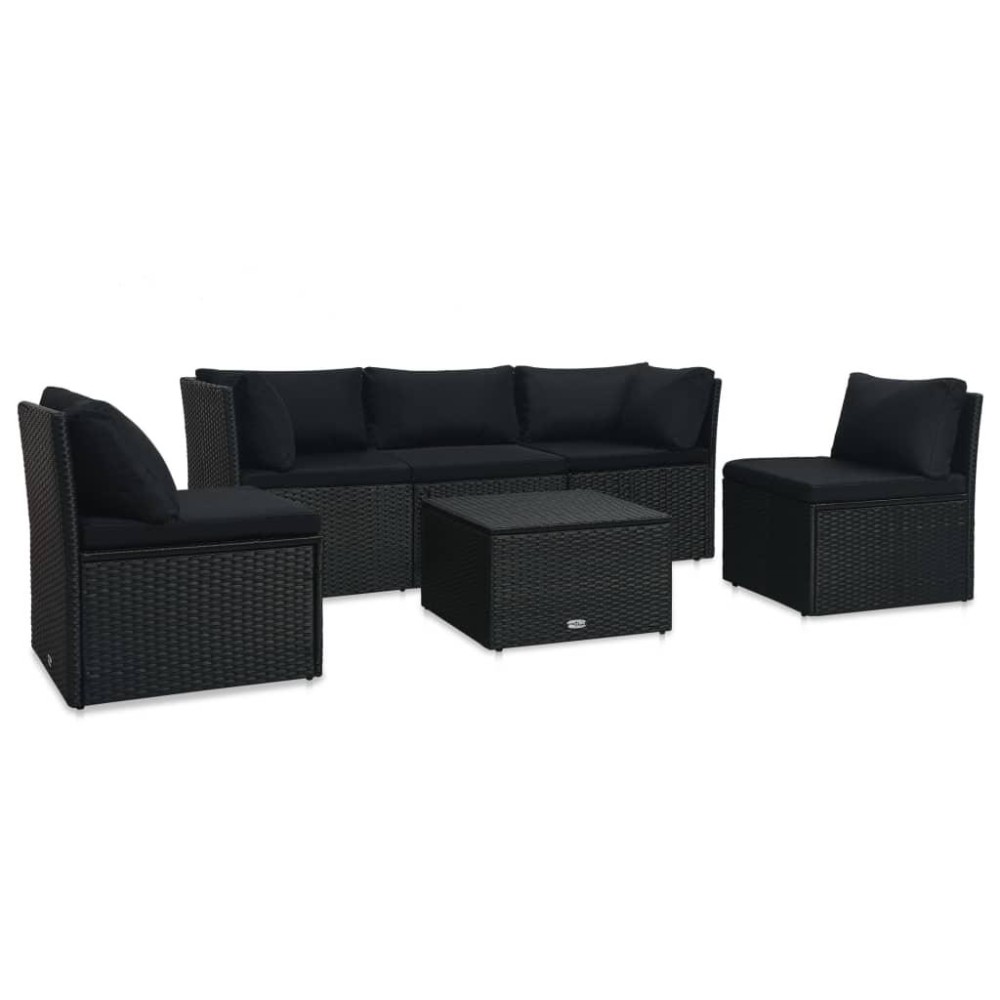 vidaXL 4 Piece Garden Lounge Set with Cushions Poly Rattan Black