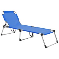 vidaXL Extra High Folding Senior Sunbed Blue Aluminum