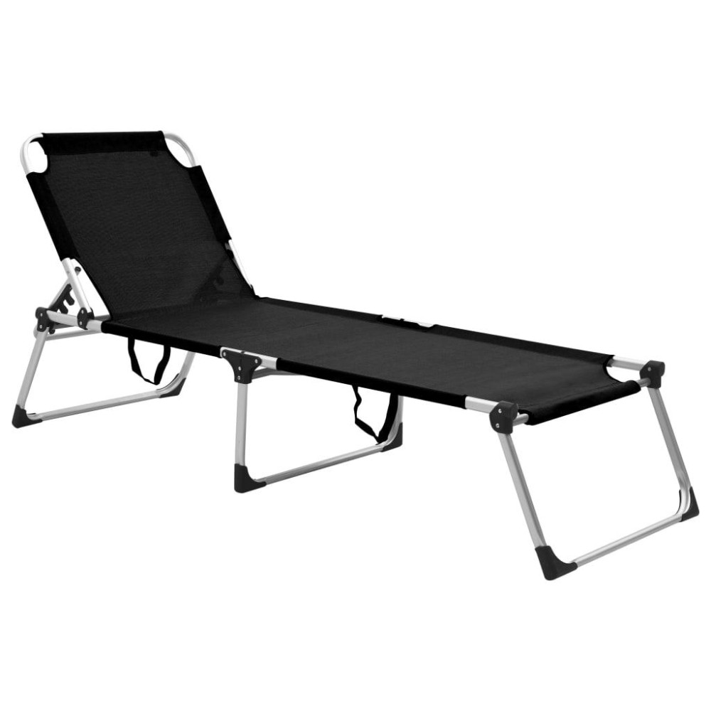 vidaXL Extra High Folding Senior Sunbed Black Aluminum