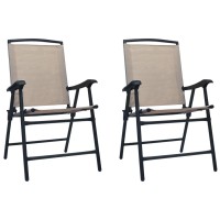 vidaXL Folding Patio Chairs 2 pcs Texilene Taupe