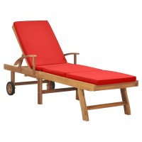 Vidaxl Sun Lounger With Cushion Solid Teak Wood Red