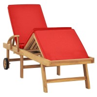 Vidaxl Sun Lounger With Cushion Solid Teak Wood Red