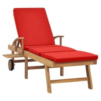 Vidaxl Sun Lounger With Cushion Solid Teak Wood Red