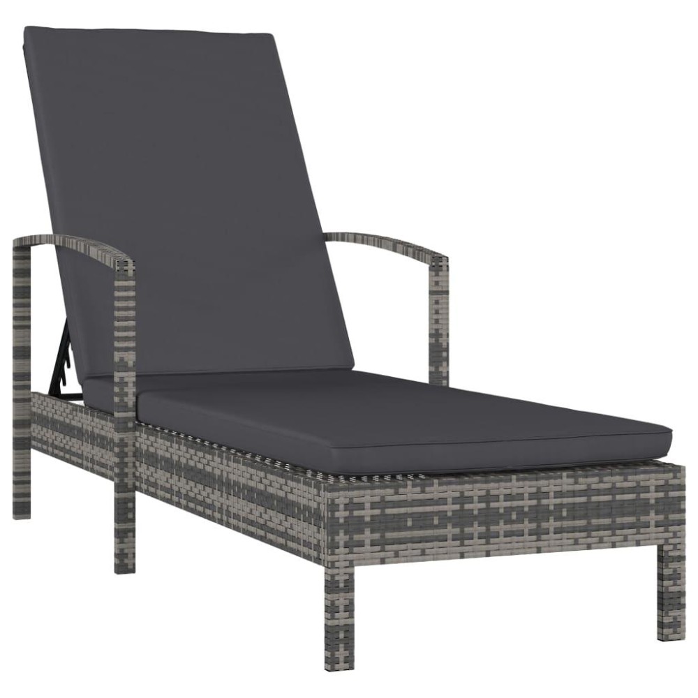 Vidaxl Sun Lounger With Armrests Poly Rattan Gray