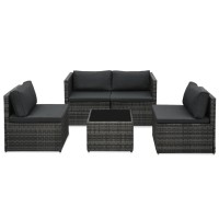 Vidaxl 5 Piece Patio Lounge Set With Cushions Poly Rattan Gray