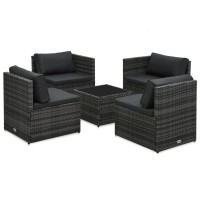 Vidaxl 5 Piece Patio Lounge Set With Cushions Poly Rattan Gray