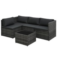 Vidaxl 5 Piece Patio Lounge Set With Cushions Poly Rattan Gray