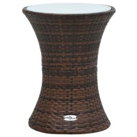 vidaXL Patio Side Table Drum Shape Brown Poly Rattan