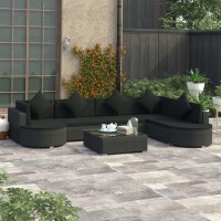 vidaXL 8 Piece Patio Lounge Set with Cushions Poly Rattan Black